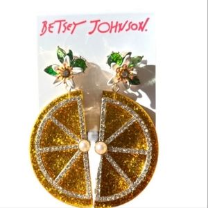 Betsey Johnson Crystal Lemon Statement Earrings